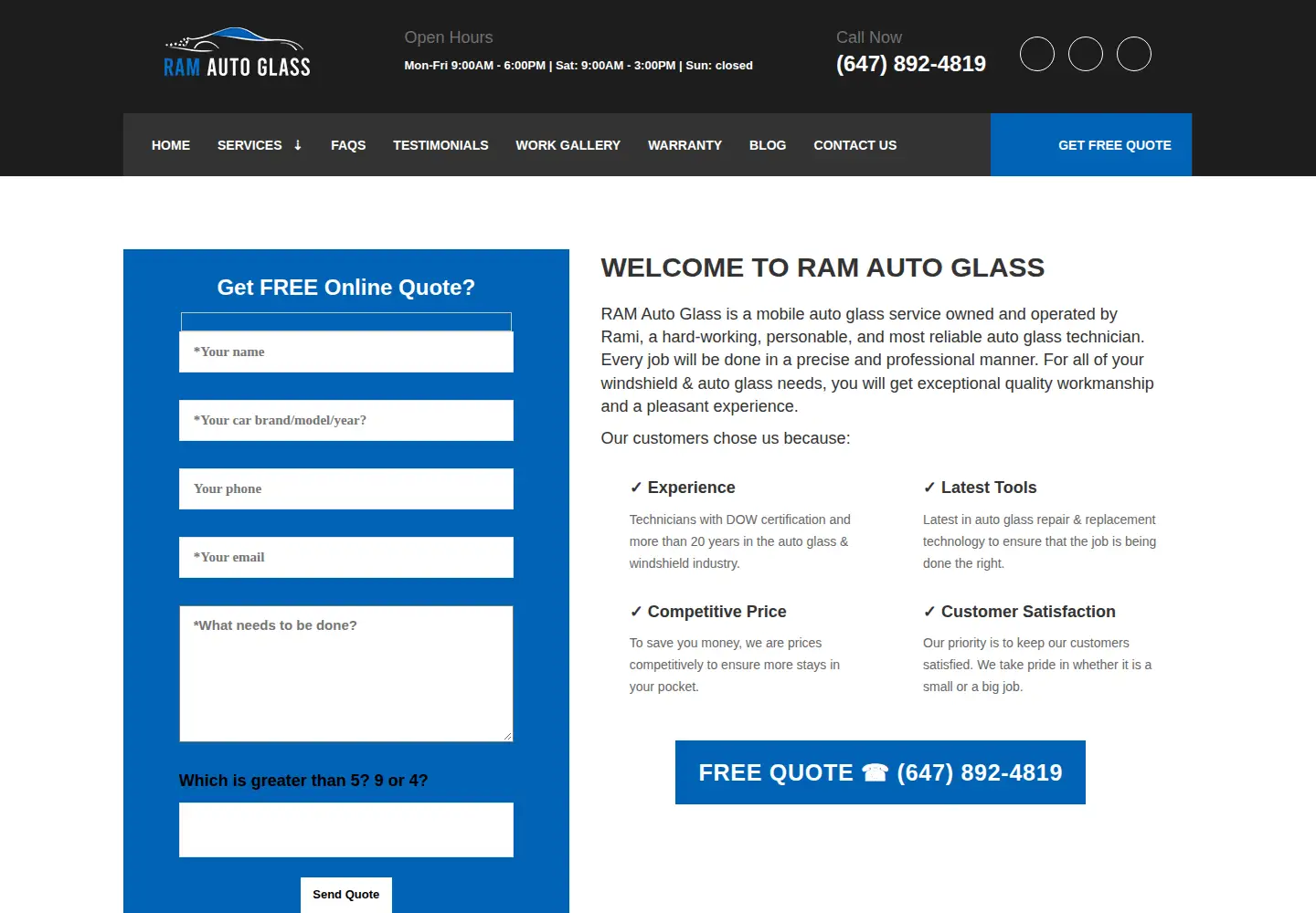 Screenshot of ramautoglass.ca