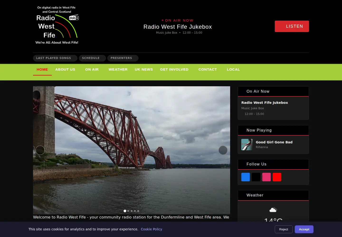Captured homepage of radiowestfife.scot in the current scan