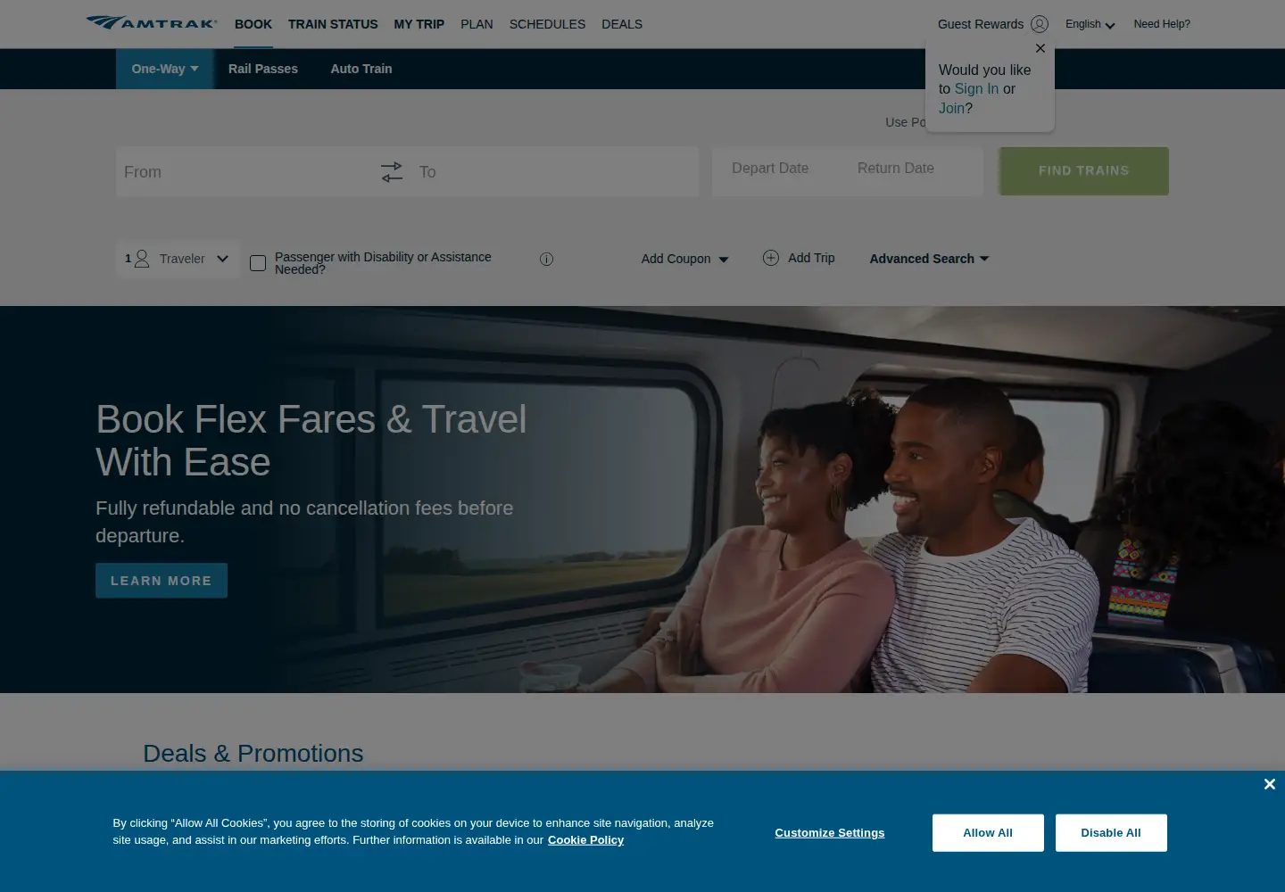 Screenshot of amtrak.com