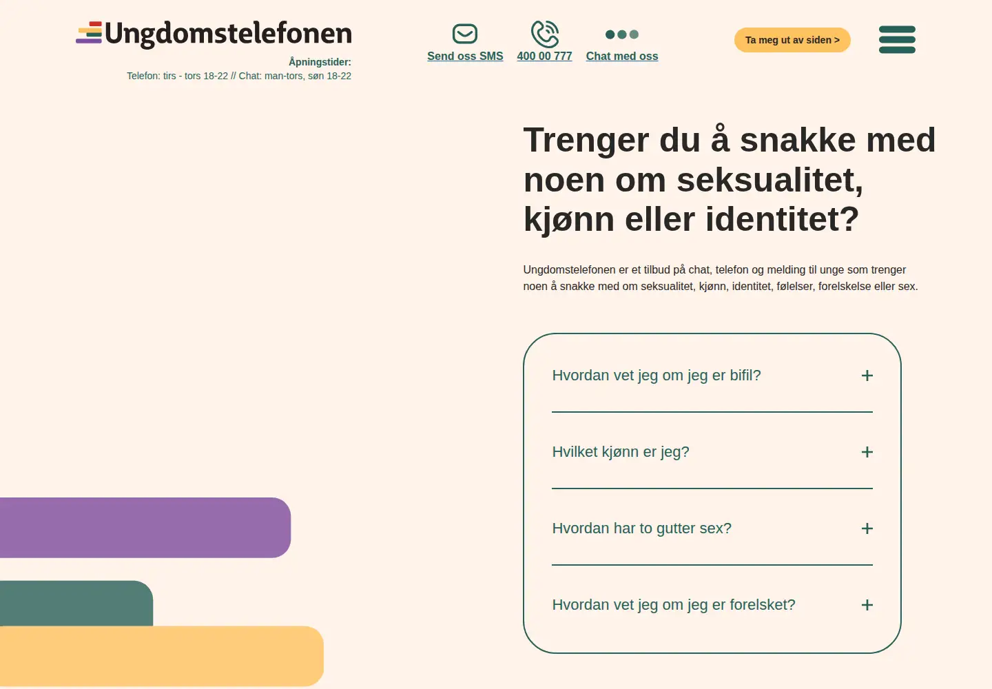 Screenshot of ungdomstelefonen.no