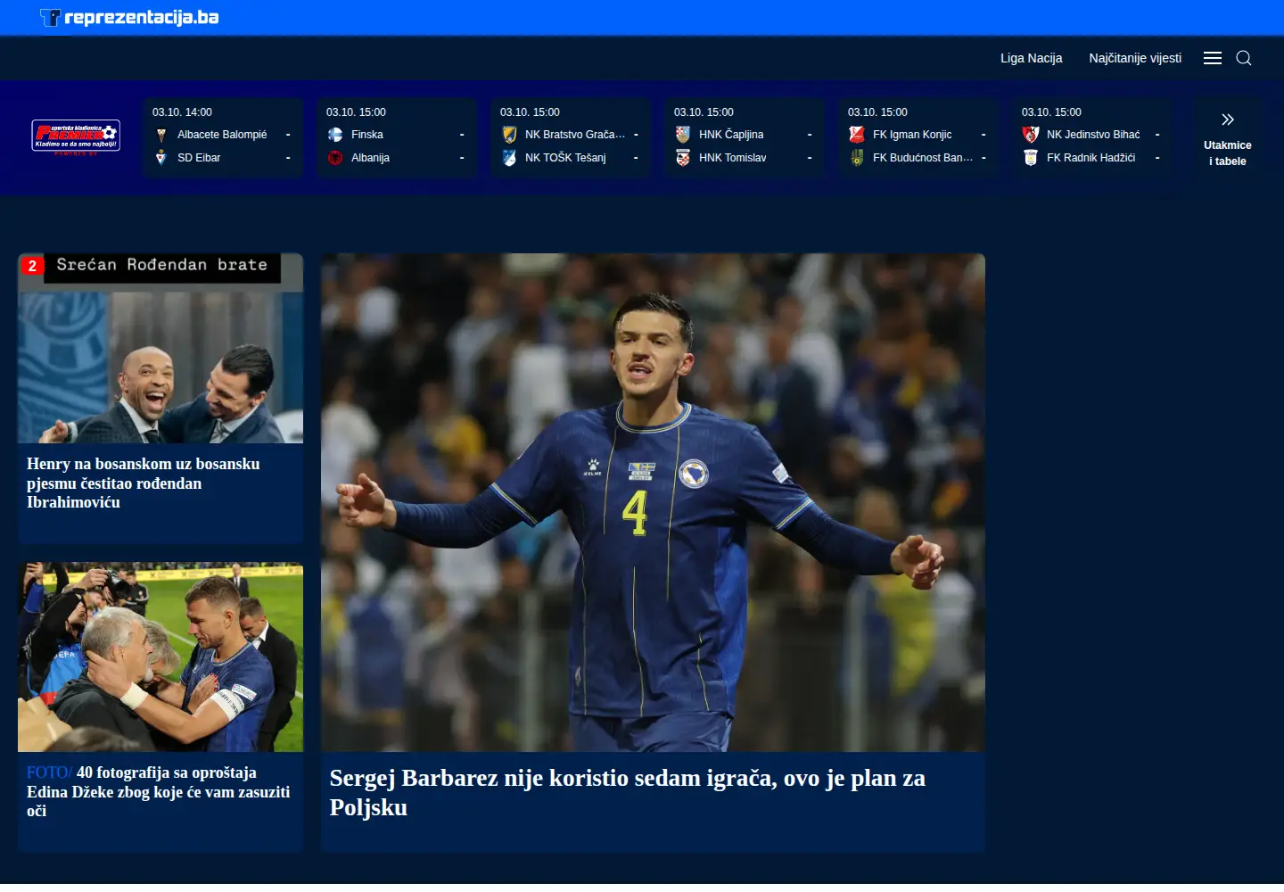 Screenshot of reprezentacija.ba