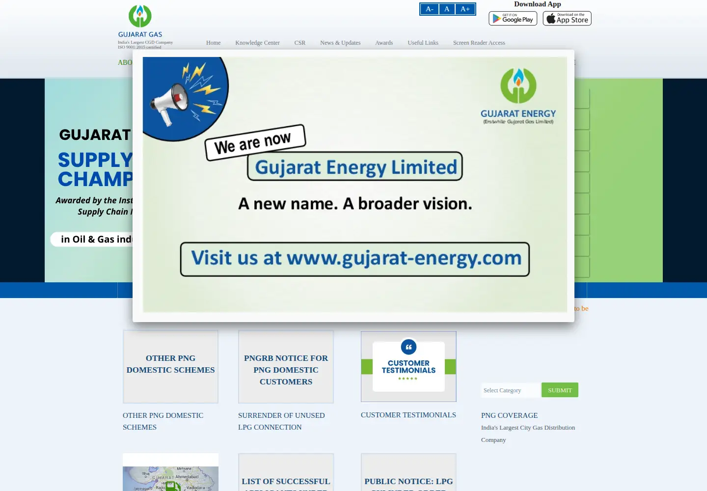 Screenshot of gujaratgas.com