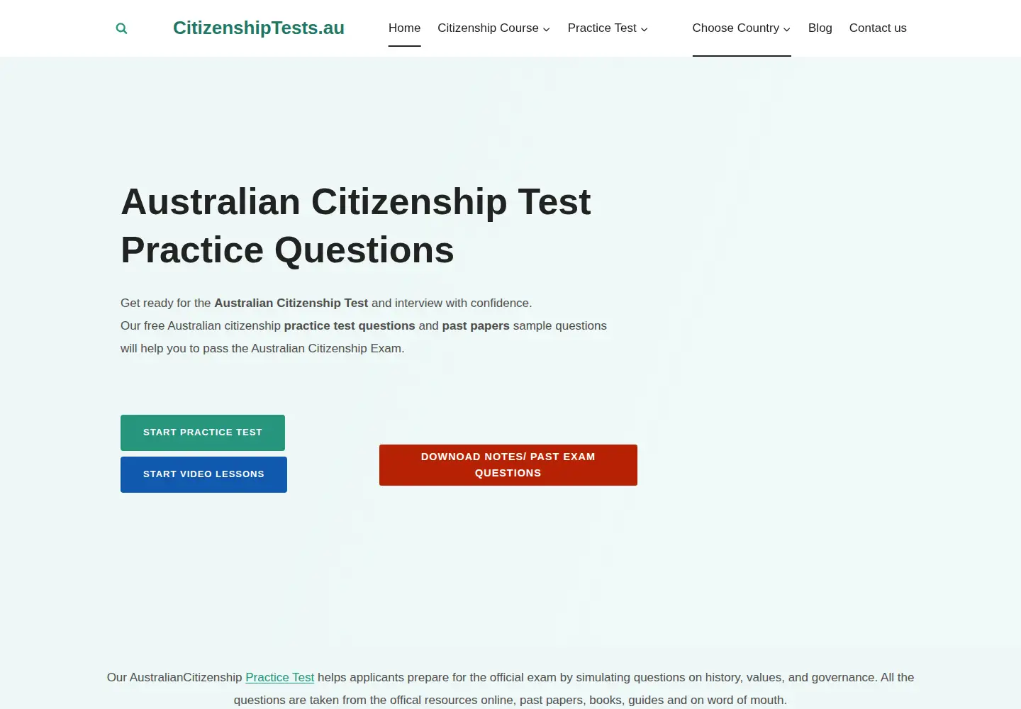 Captured homepage of citizenshiptests.au in the current scan