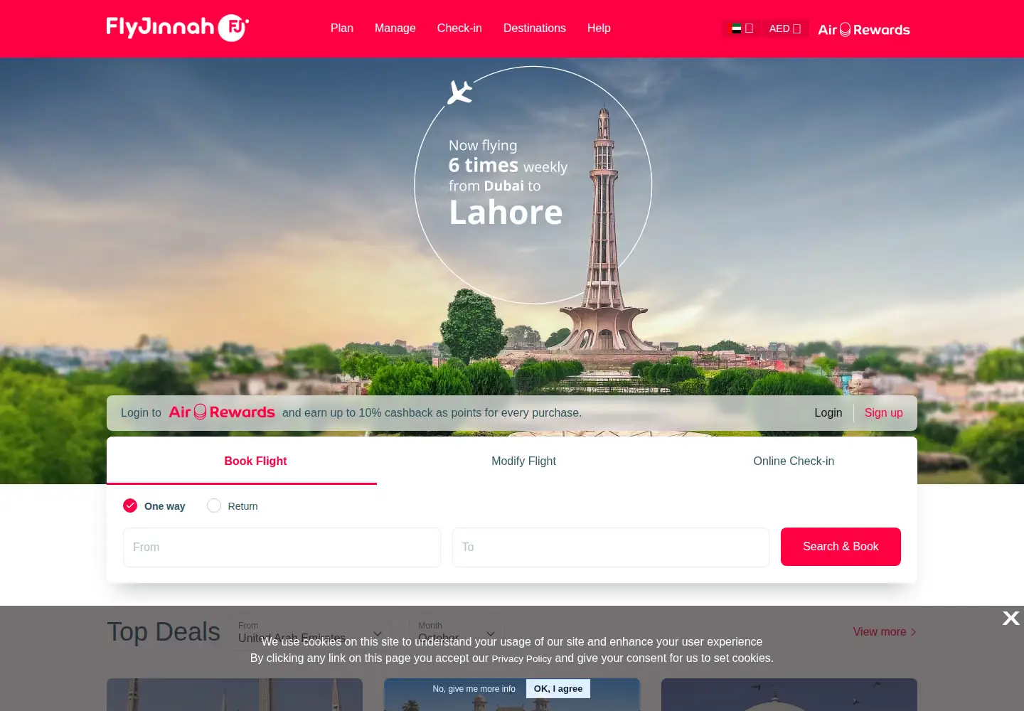 Screenshot of flyjinnah.com