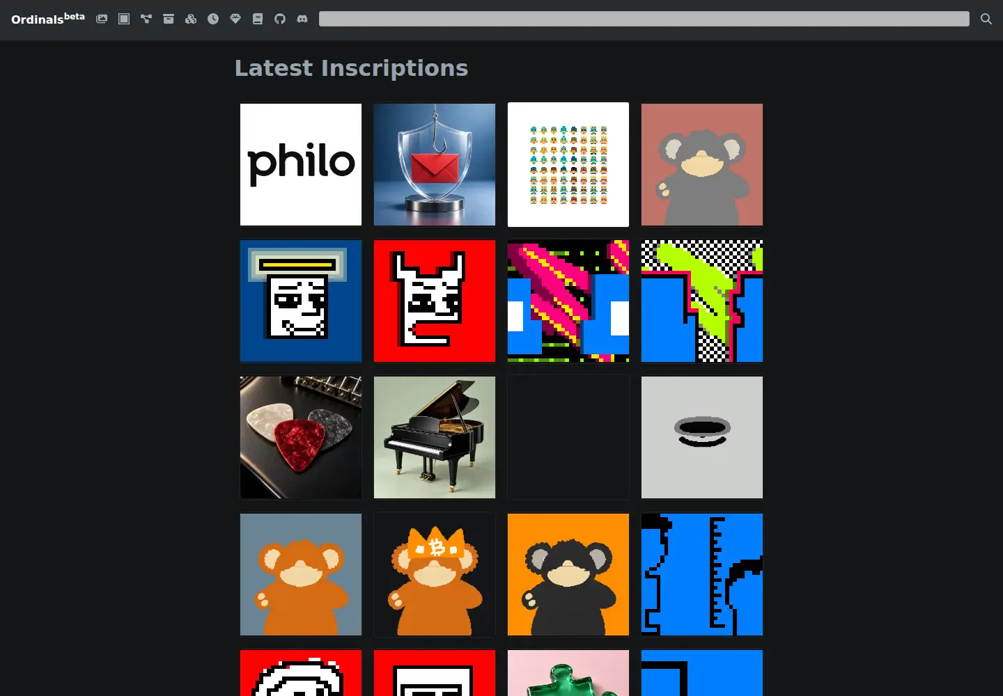 Captured homepage of ordinals.com in the current scan