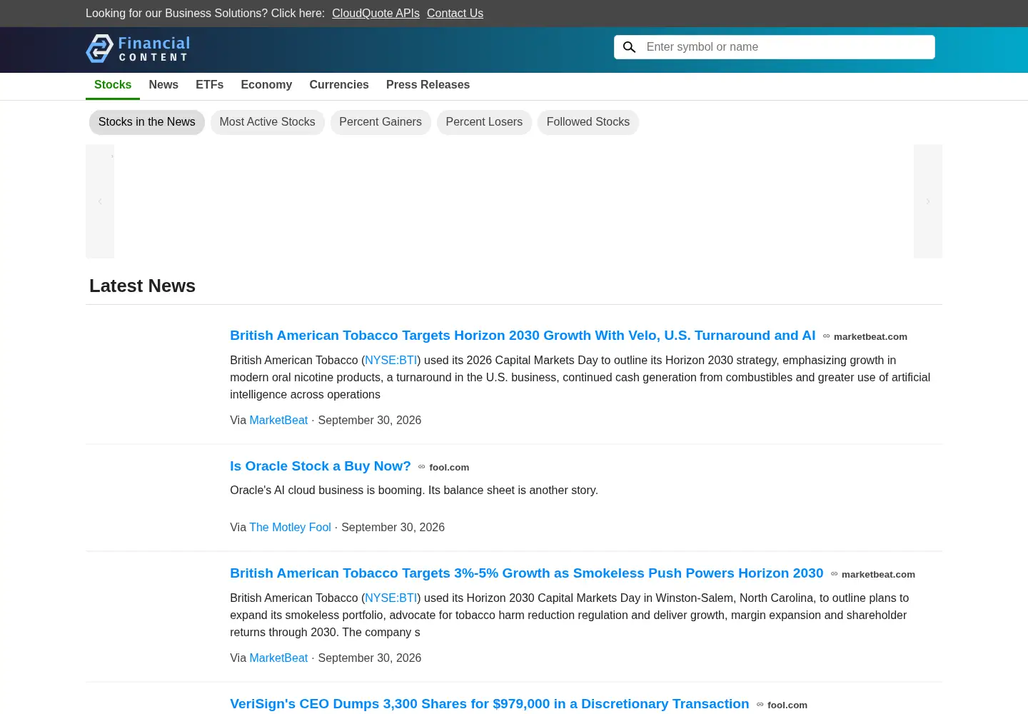 Screenshot of financialcontent.com