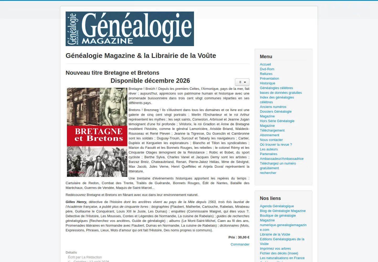 Screenshot of genealogiemagazine.com