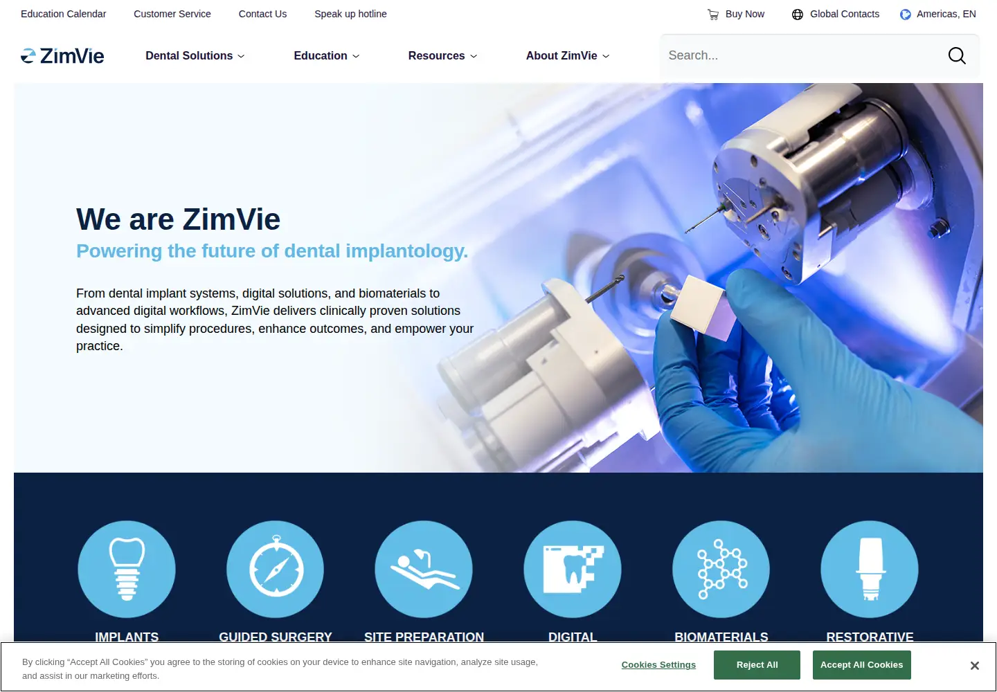 Captured homepage of zimvie.com in the current scan