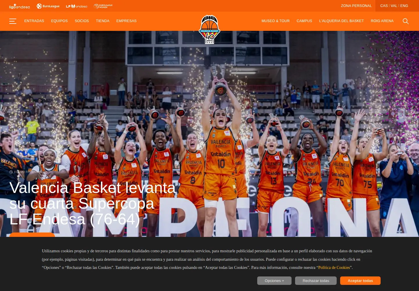 Captured homepage of valenciabasket.com in the current scan