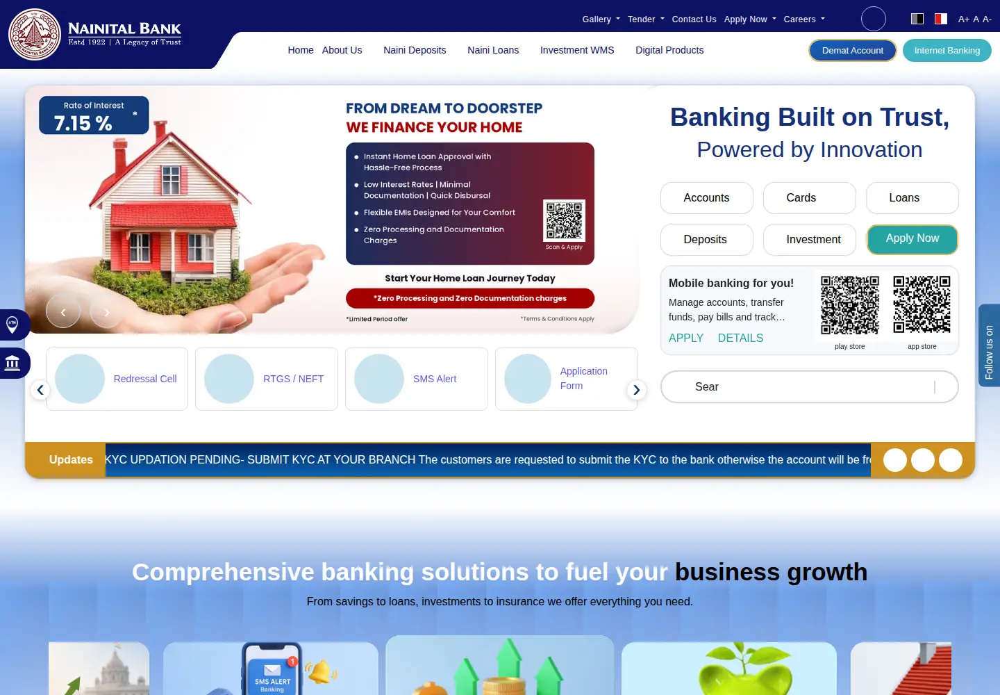 Screenshot of nainitalbank.co.in