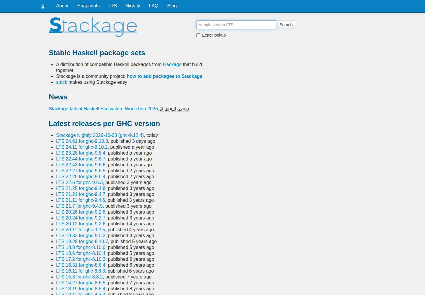 Captured homepage of stackage.org in the current scan