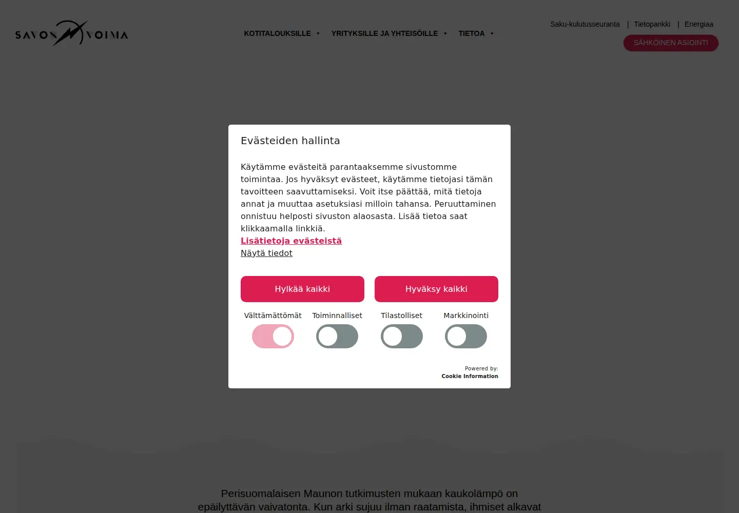 Captured homepage of savonvoima.fi in the current scan