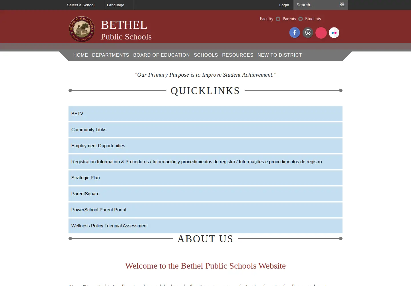 Captured homepage of bethel.k12.ct.us in the current scan