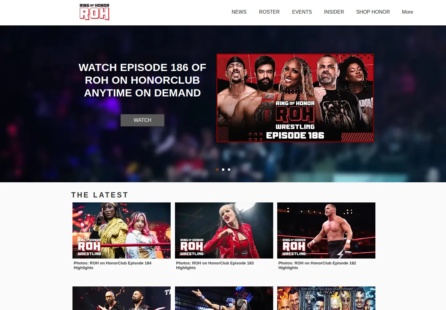 Captured homepage of ringofhonor.com in the current scan