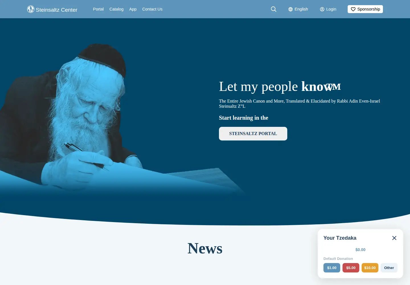 Screenshot of steinsaltz-center.org