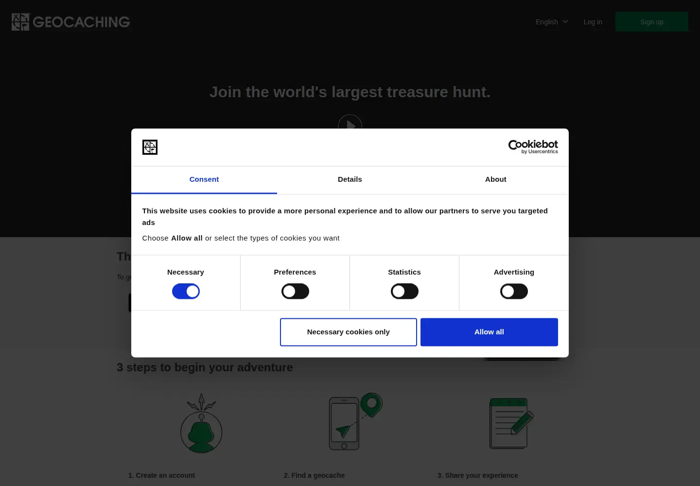 Screenshot of geocaching.com
