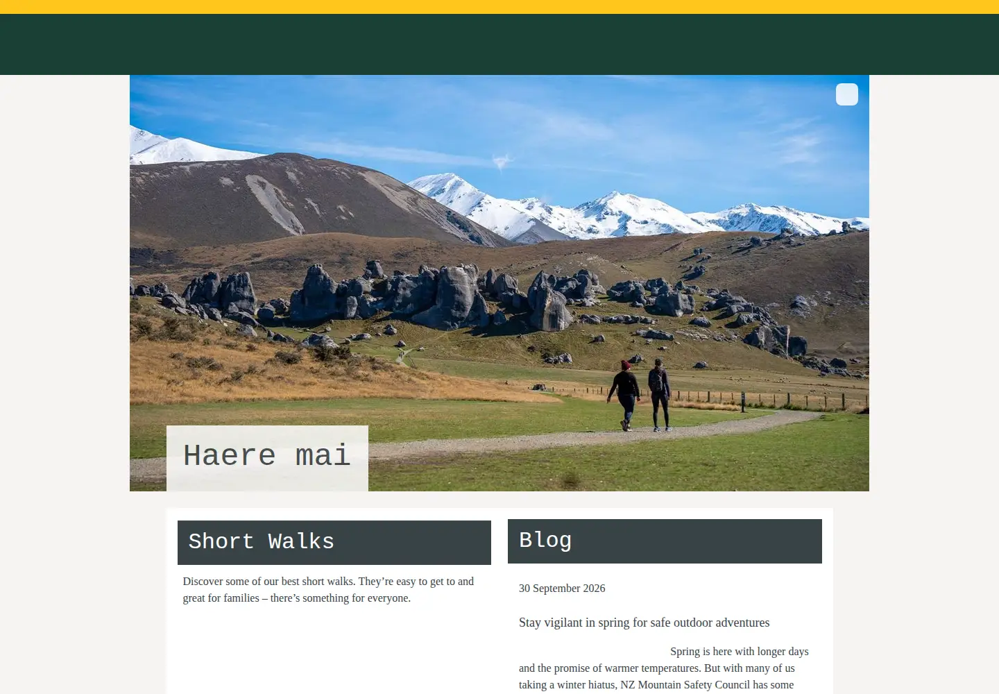 Screenshot of doc.govt.nz
