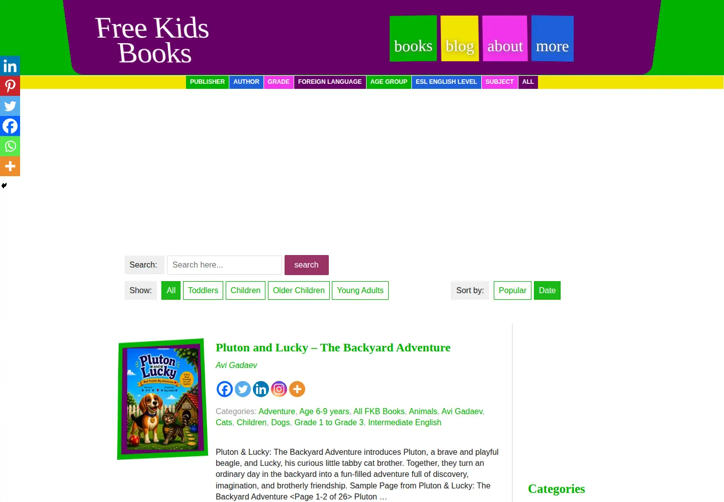 Captured homepage of freekidsbooks.org in the current scan