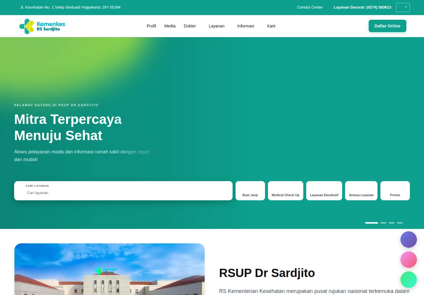 Screenshot of sardjito.co.id