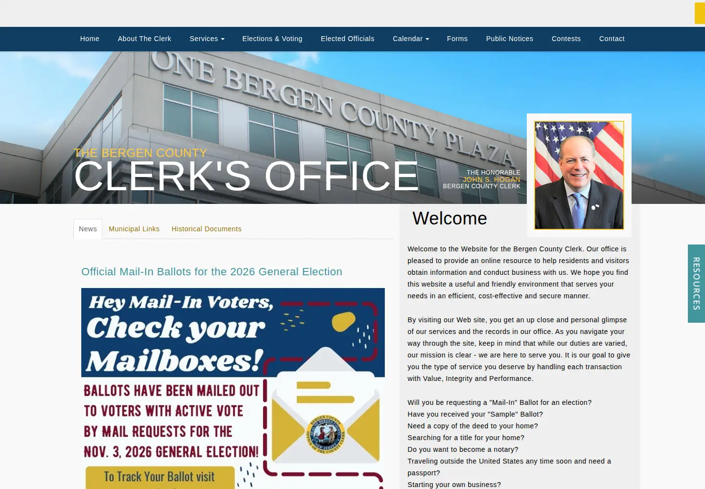 Captured homepage of bergencountyclerk.org in the current scan