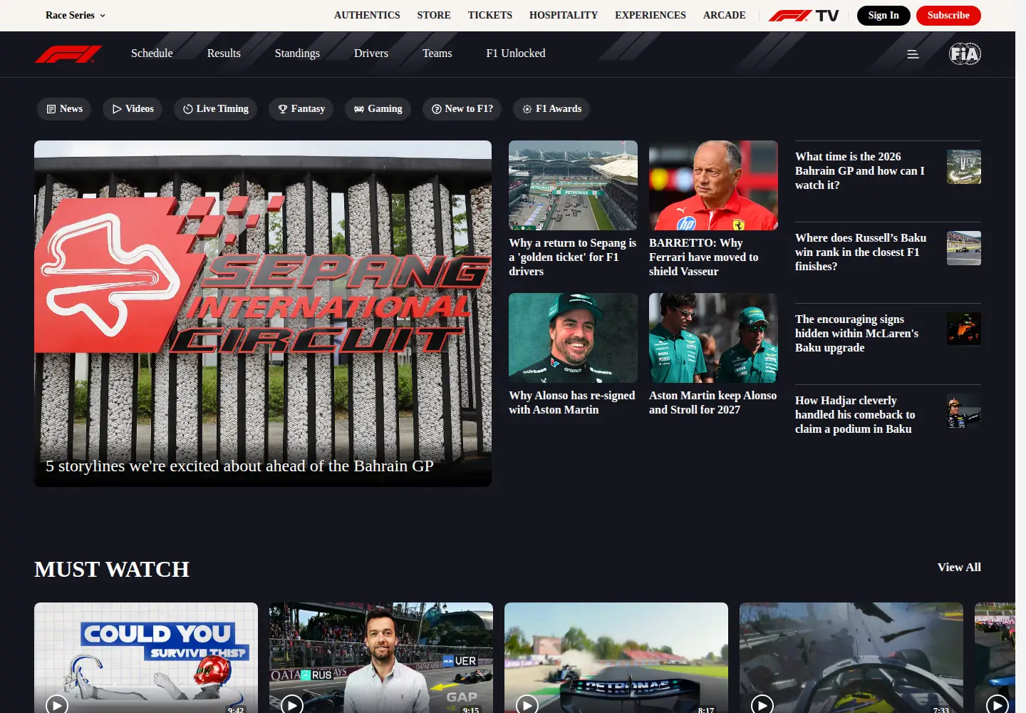 Screenshot of formula1.com