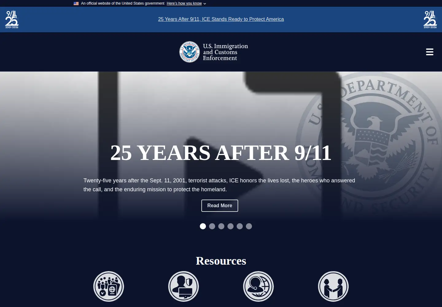 Screenshot of ice.gov