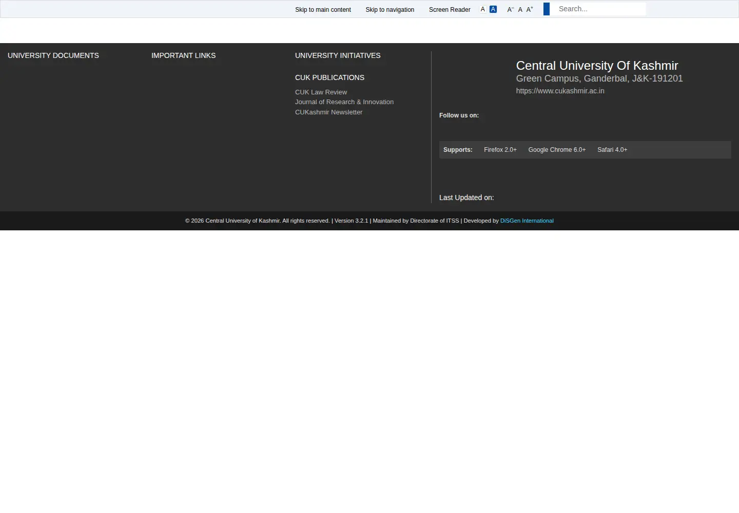 Captured homepage of cukashmir.ac.in in the current scan