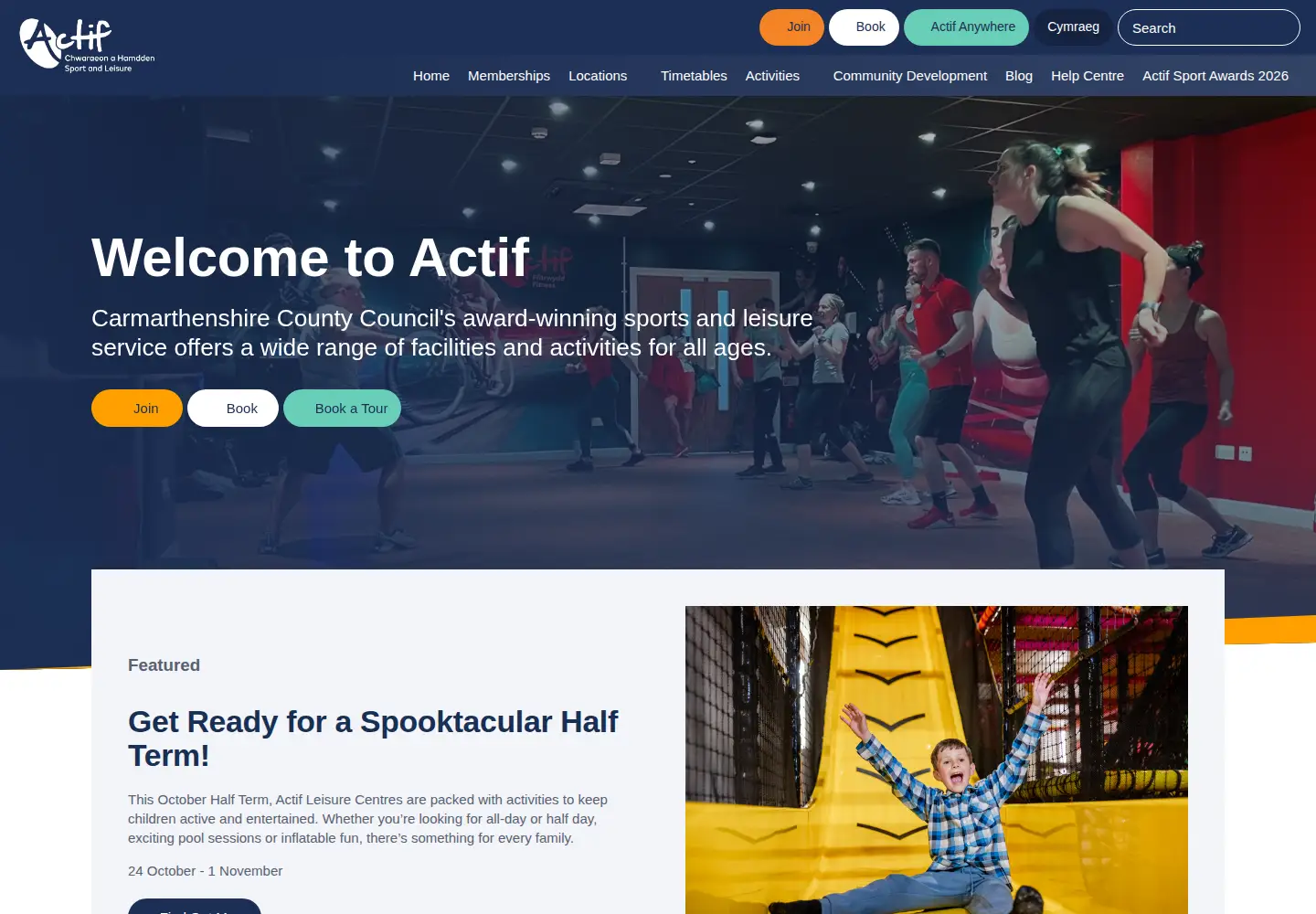 Screenshot of actif.wales