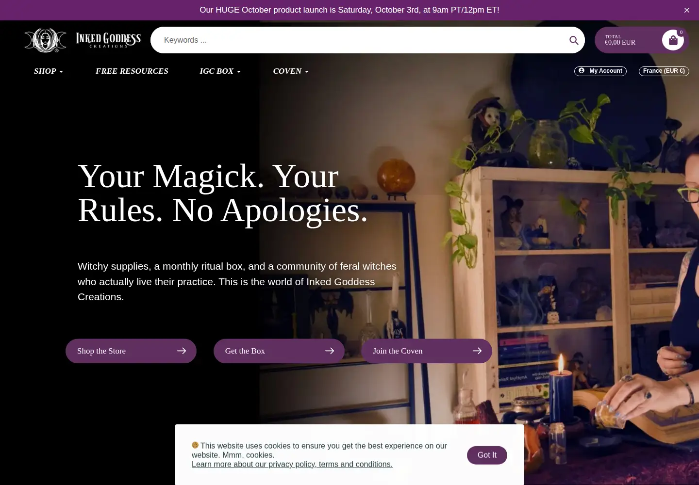 Screenshot of inkedgoddesscreations.com