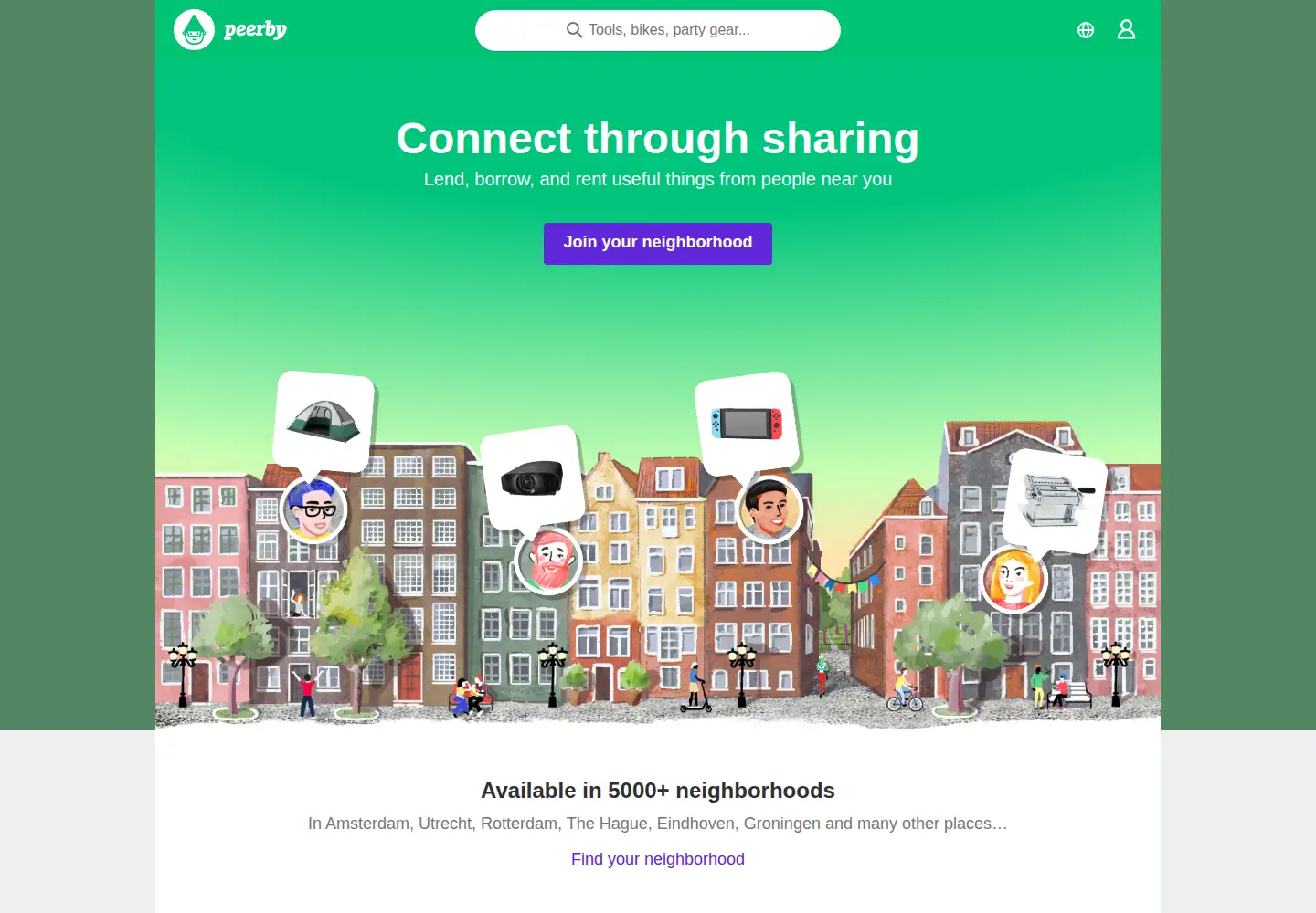 Screenshot of peerby.com