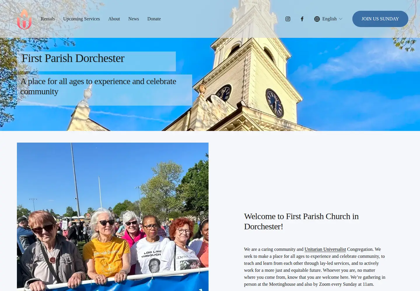 Captured homepage of firstparishdorchester.org in the current scan