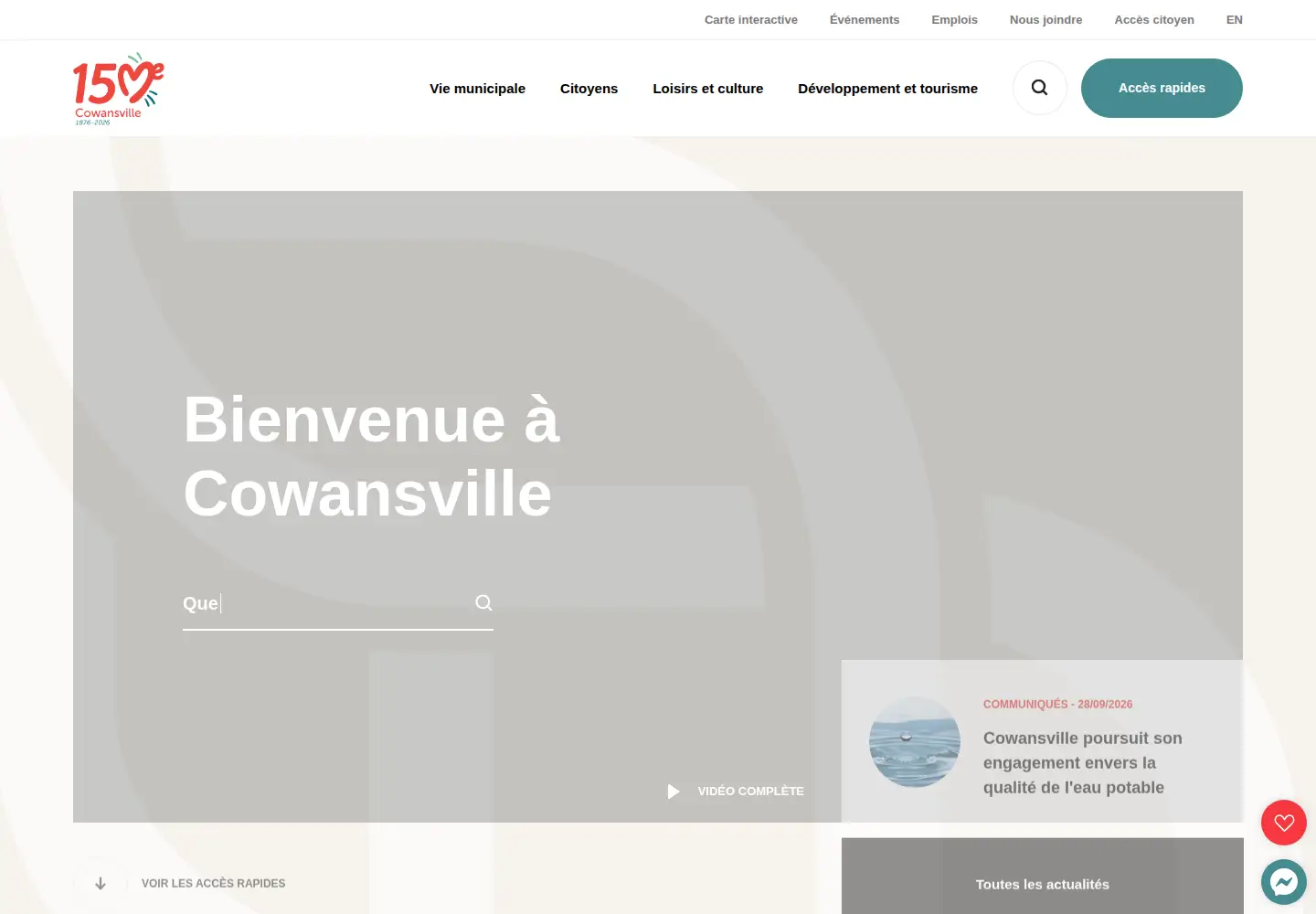 Captured homepage of cowansville.ca in the current scan