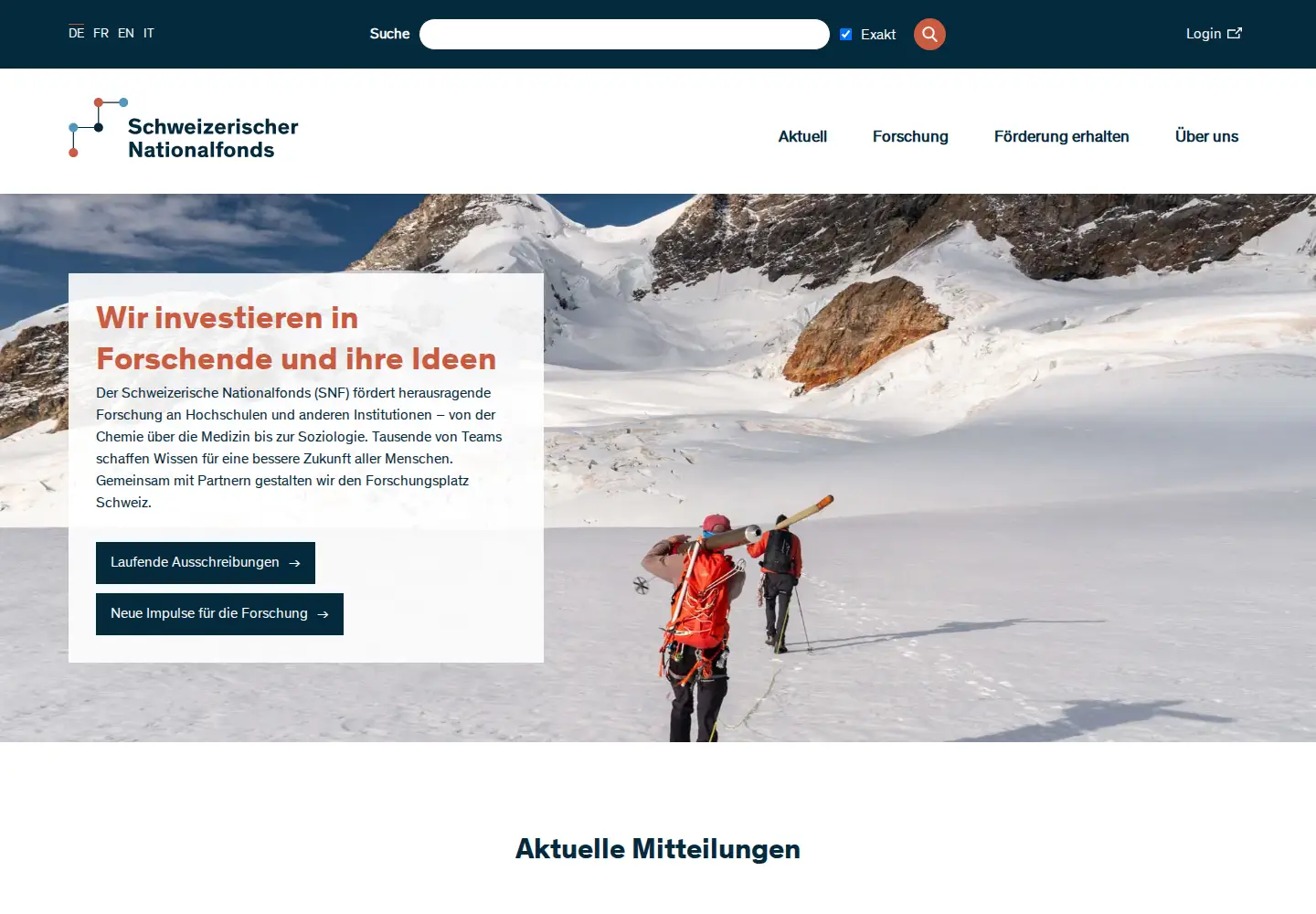 Screenshot of snf.ch