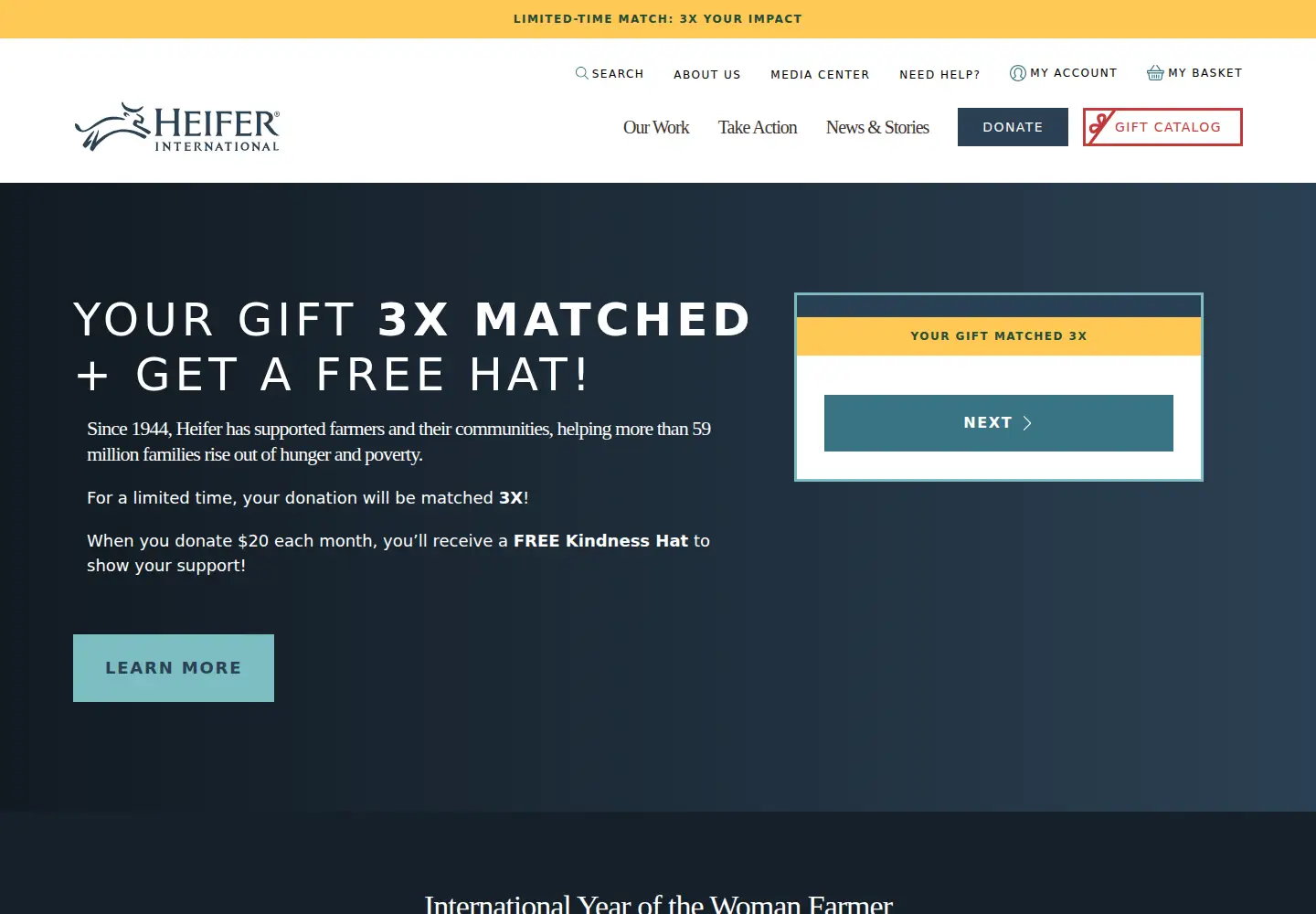 Captured homepage of heifer.org in the current scan