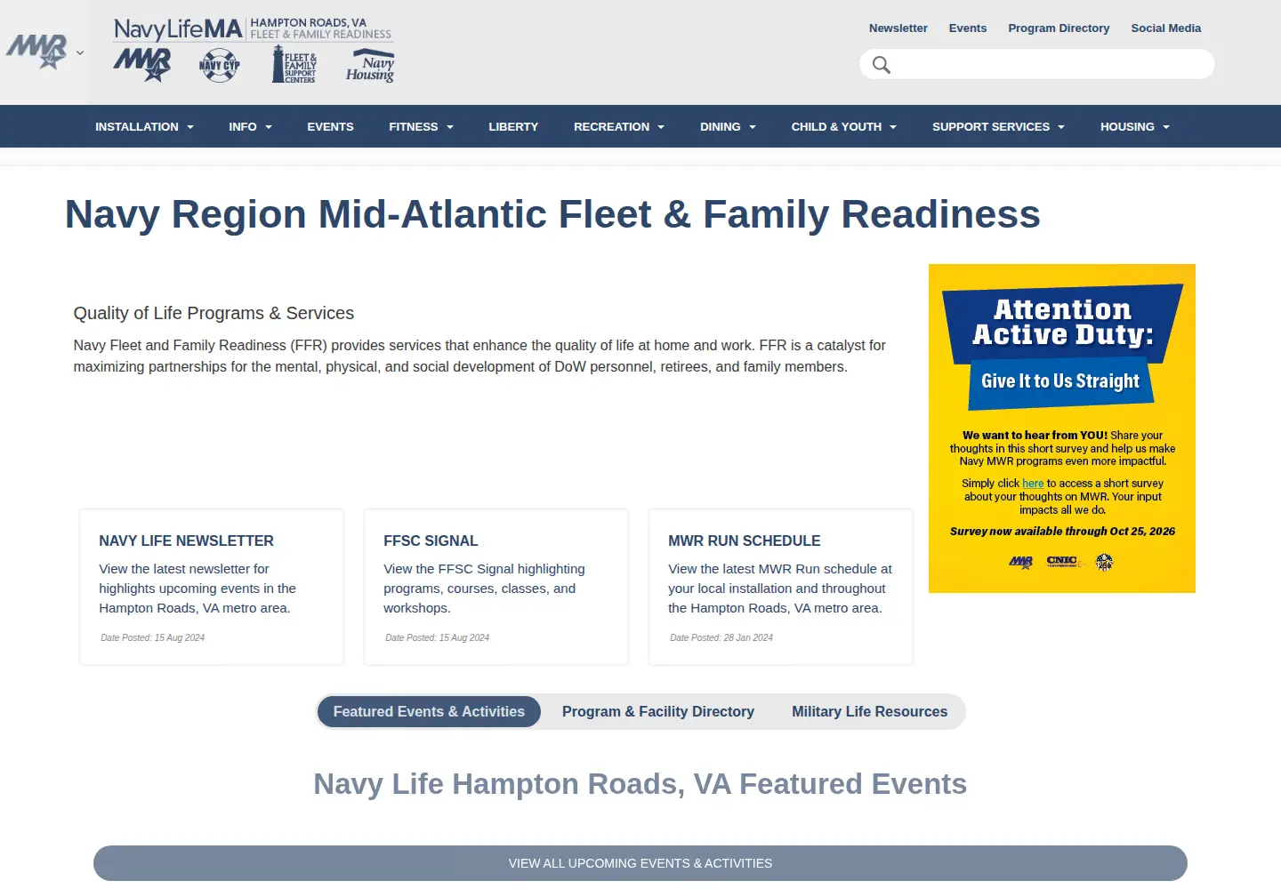Screenshot of navymwrmidlant.com