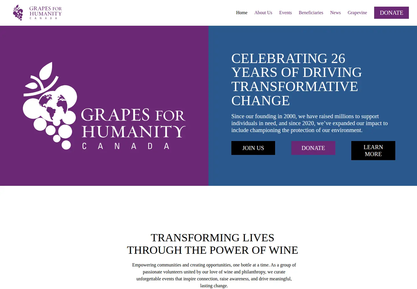 Captured homepage of grapesforhumanity.com in the current scan