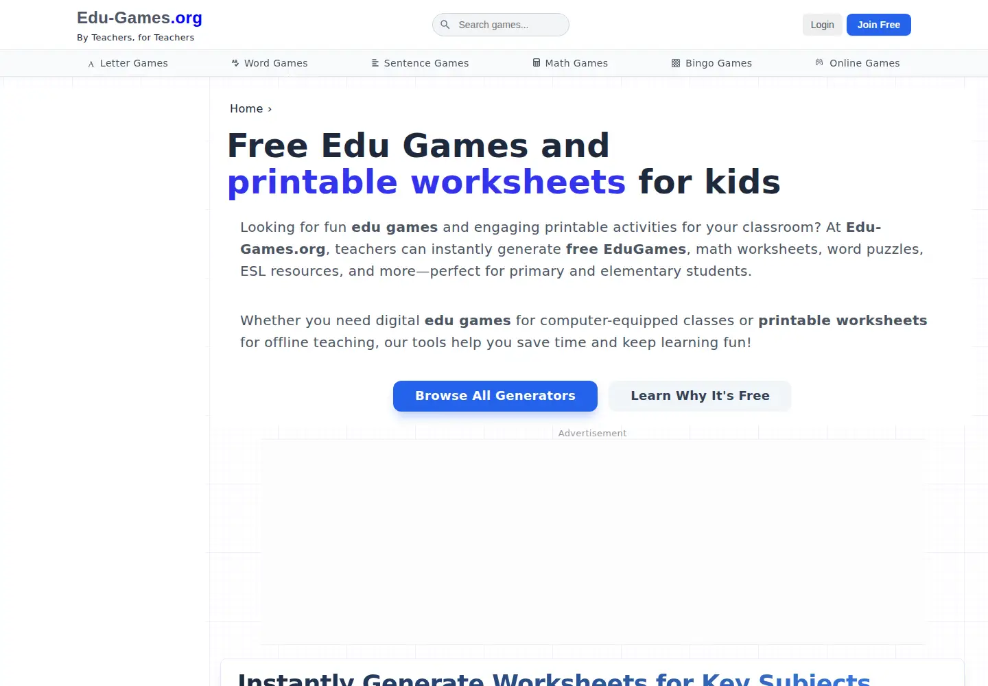 Captured homepage of edu-games.org in the current scan