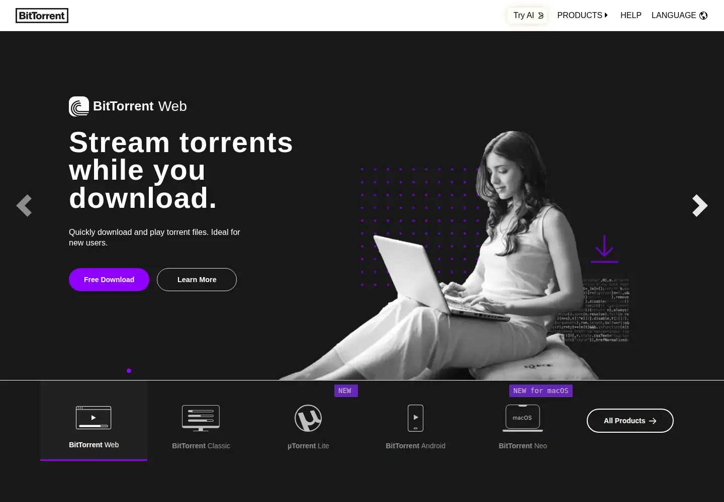 Screenshot of bittorrent.com