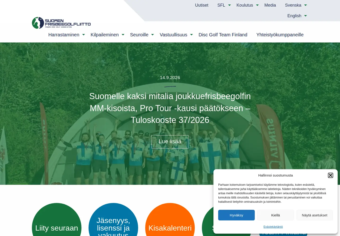 Screenshot of frisbeegolfliitto.fi