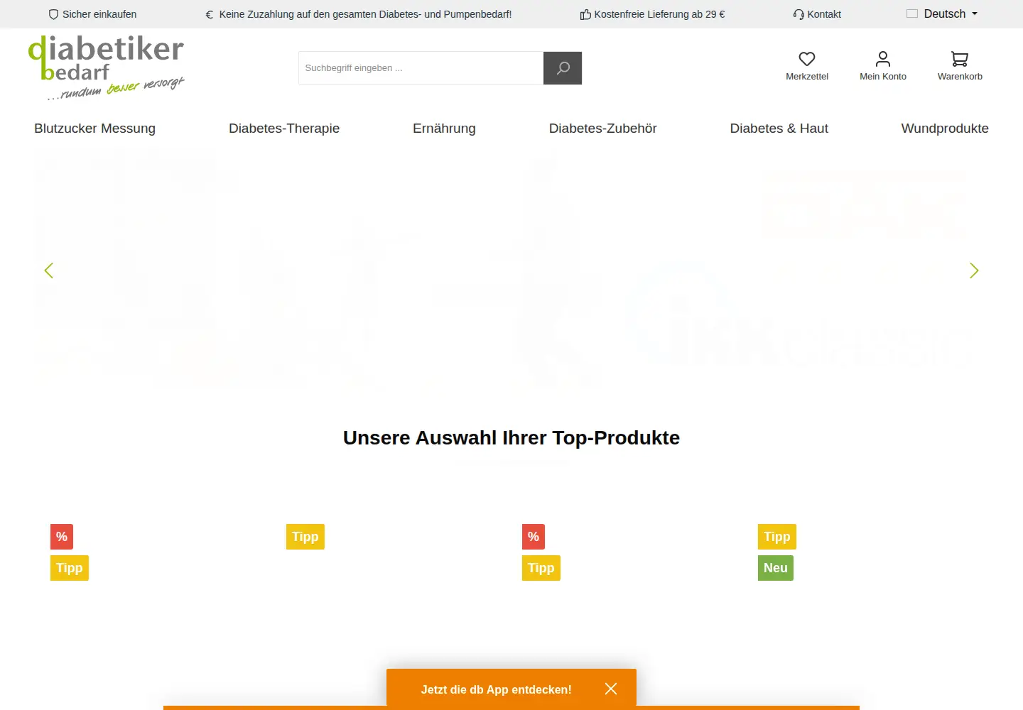 Captured homepage of diabetiker-bedarf.de in the current scan