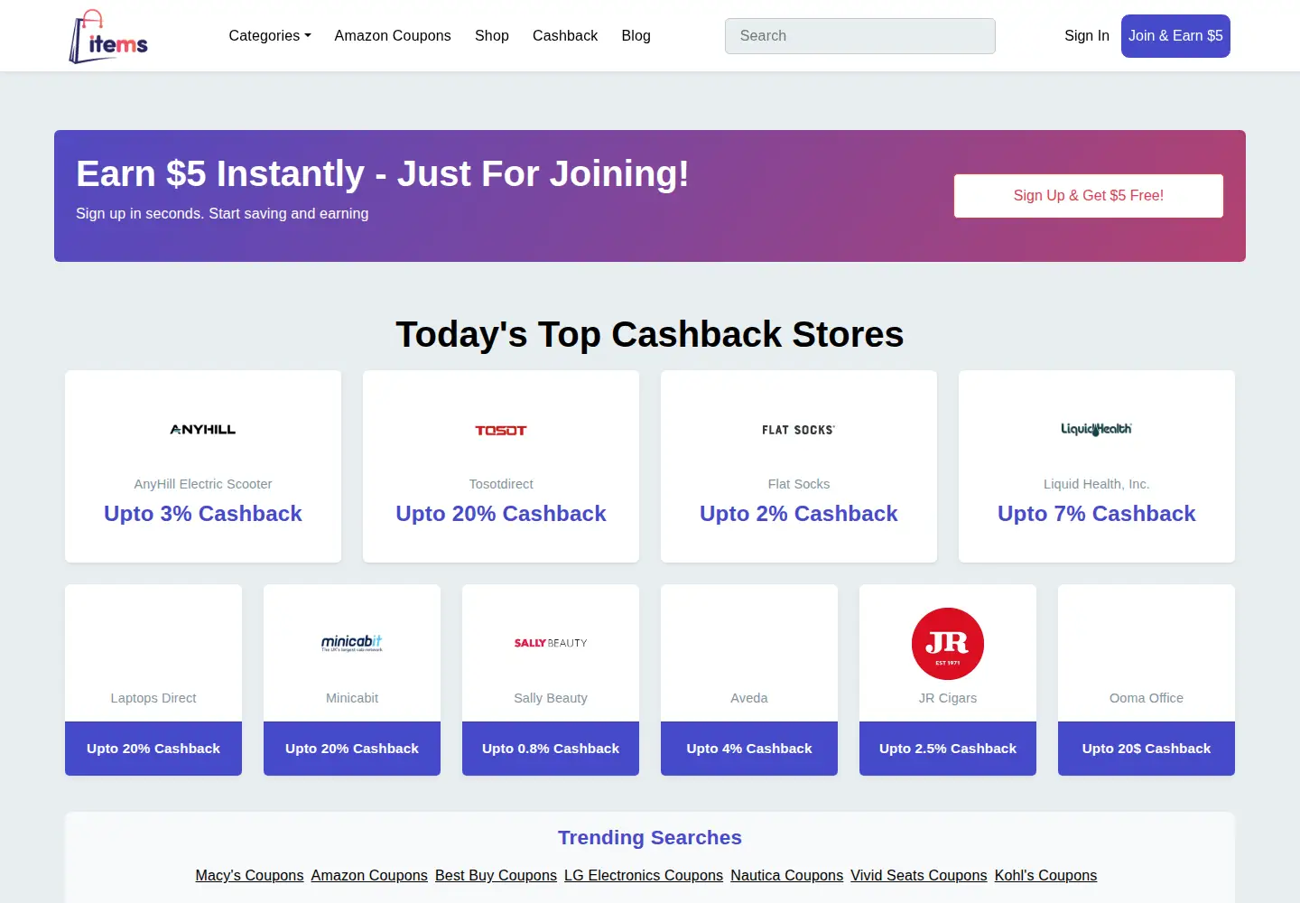 Screenshot of items.com
