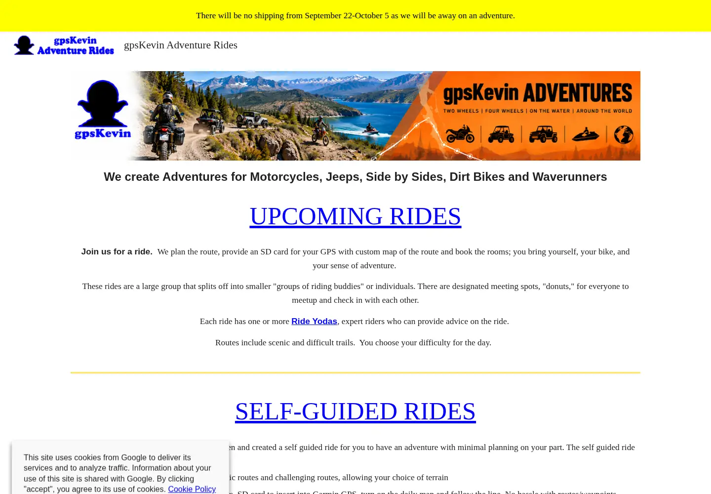 Screenshot of gpskevinadventurerides.com