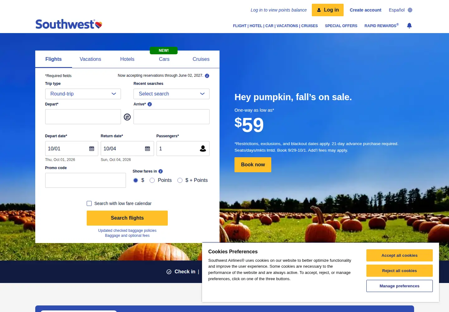 Screenshot of southwest.com