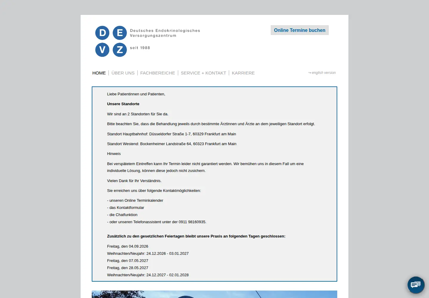 Captured homepage of endokrinologen.de in the current scan