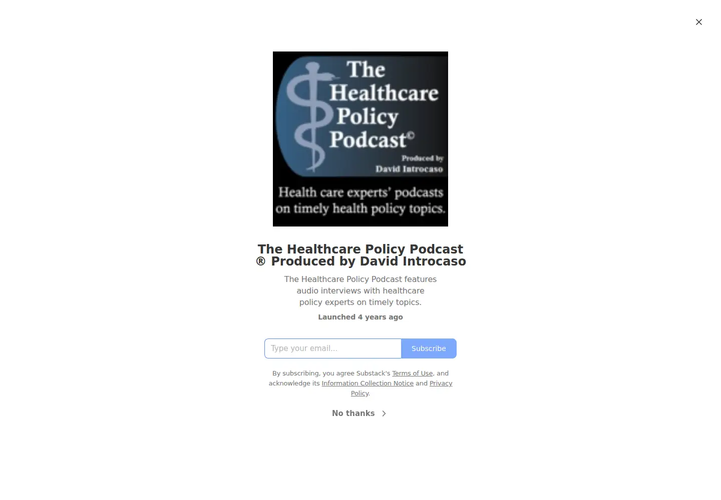 Captured homepage of thehealthcarepolicypodcast.com in the current scan