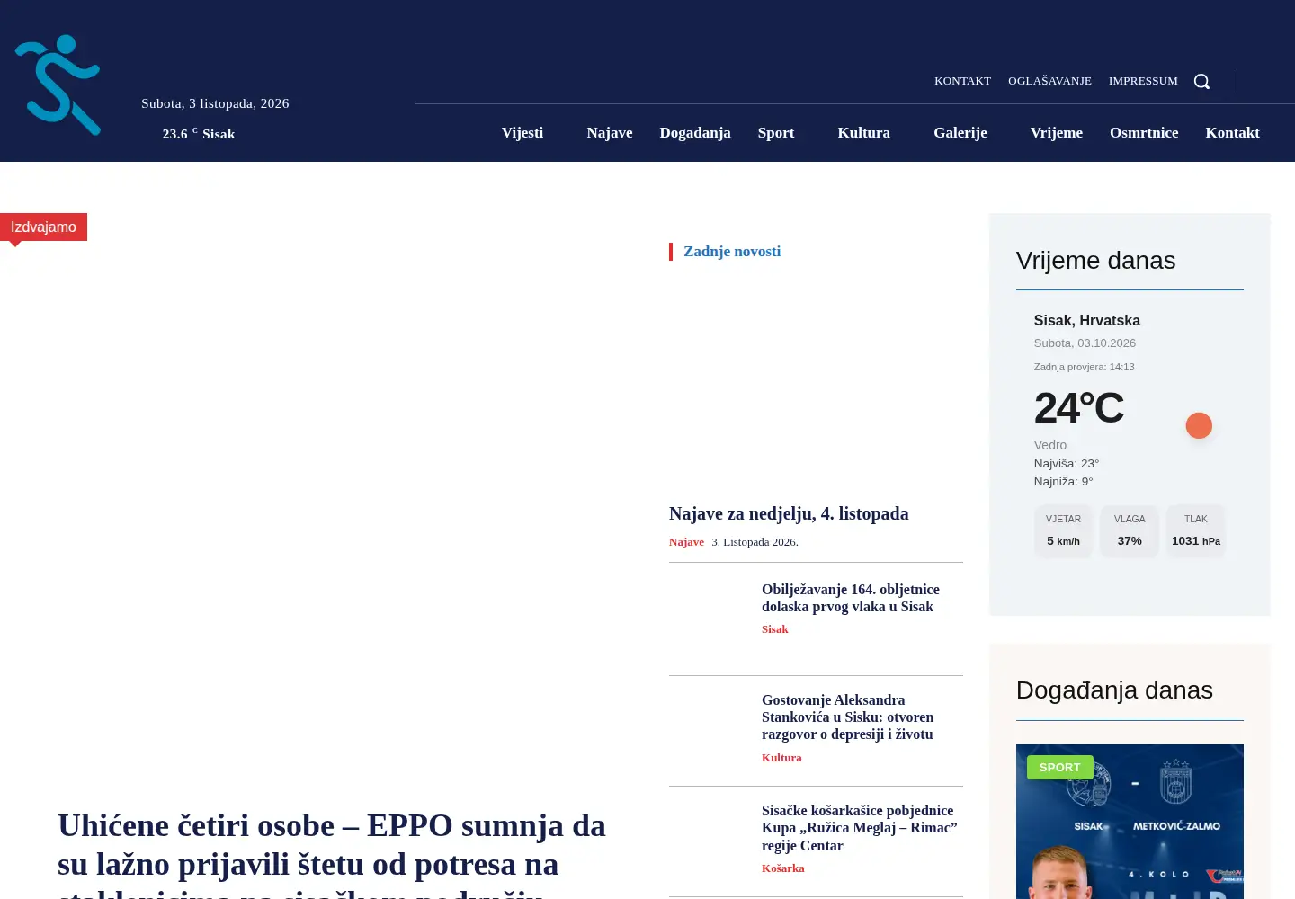 Captured homepage of sisak.info in the current scan