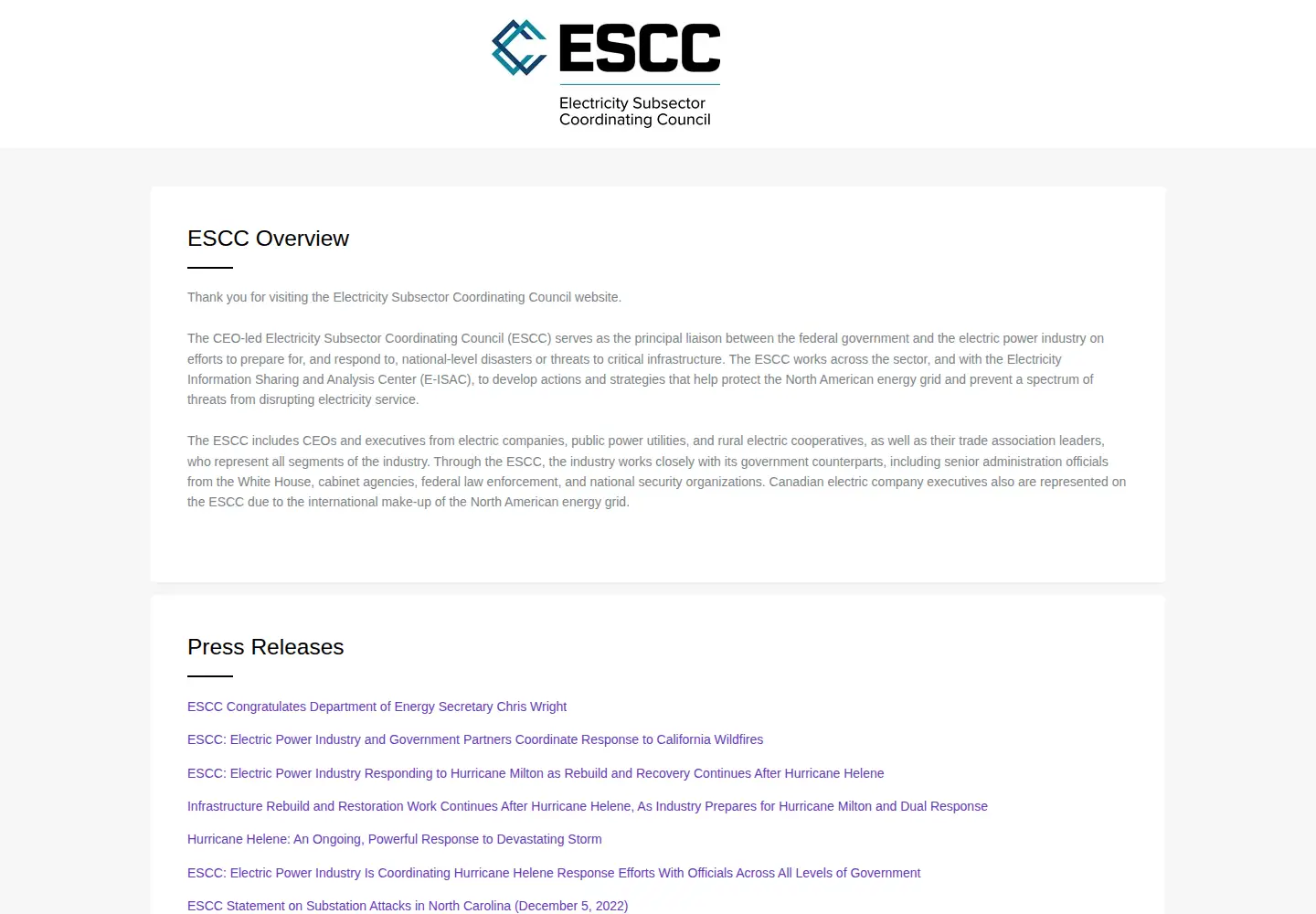 Screenshot of electricitysubsector.org