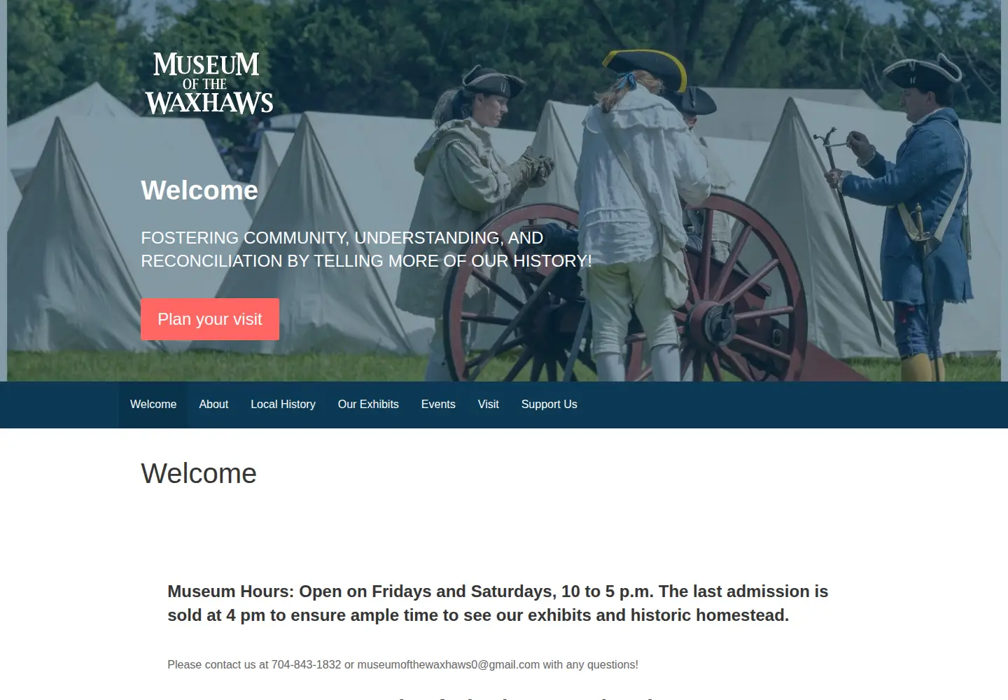 Captured homepage of museumofthewaxhaws.org in the current scan