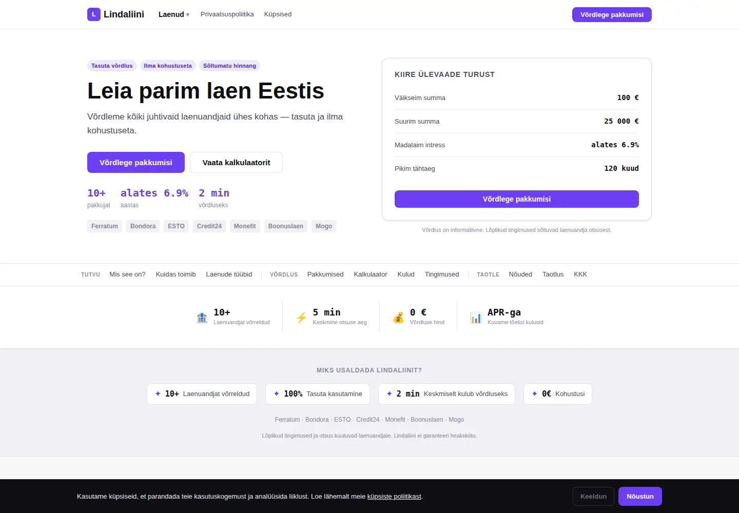 Captured homepage of lindaliini.ee in the current scan