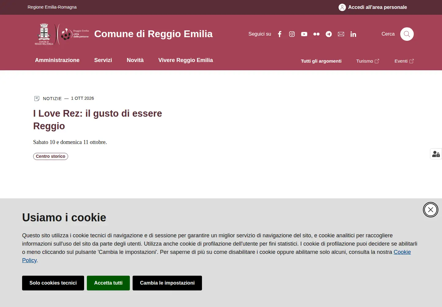 Captured homepage of comune.reggioemilia.it in the current scan